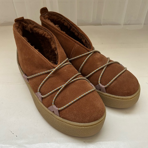 New Free People Snowdrop suede Genuine Shearling Brown ankle boots size 9 - Picture 1 of 8